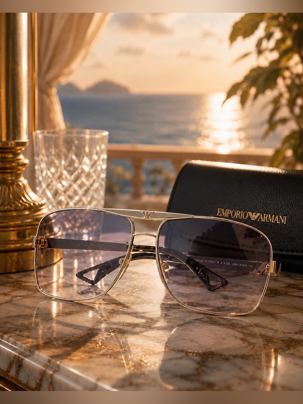 Emporio Armani Aviator Sunglasses EA 9368/S • Made in Italy • Luxe Cruise Vibe